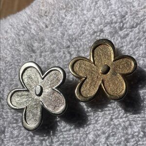 Gold flower and Silver Flower Clip Earrings